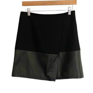Halogen Black Leather And Wool Blend Skirt 2P